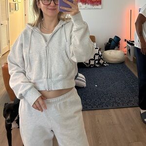 Aritzia sweatfleece cozy fleece boxy cropped zip hoodie heather cloud white